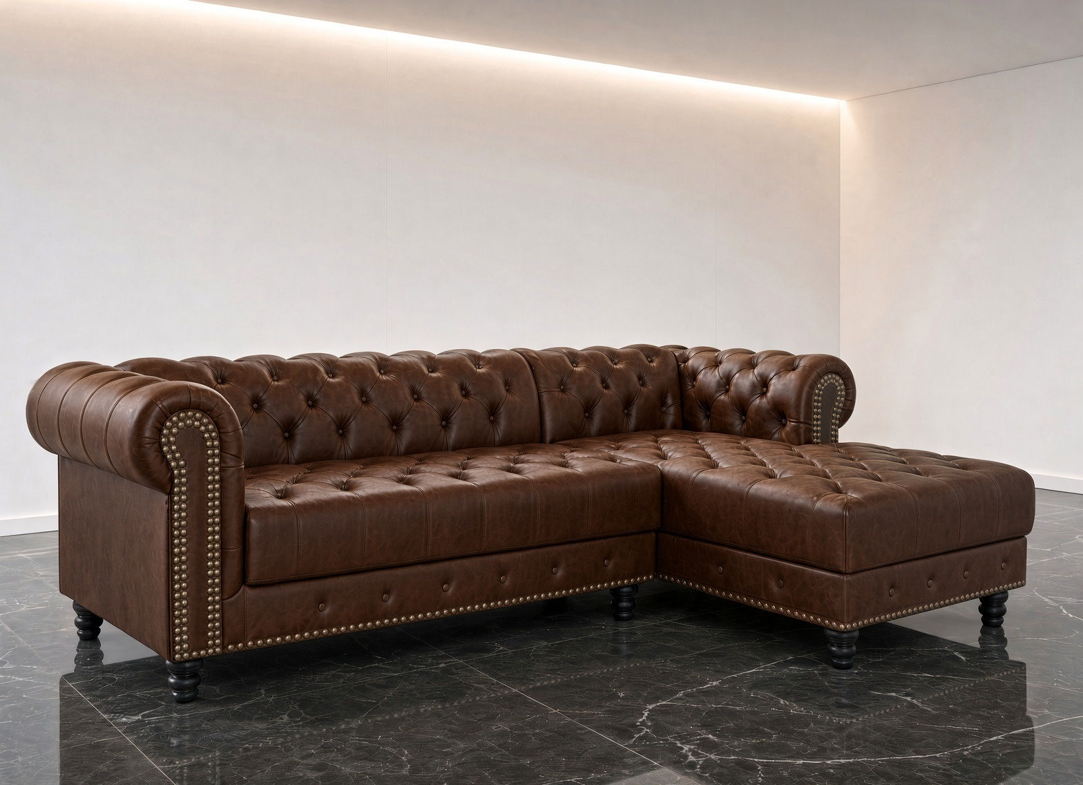 Leather Chesterfield L Shaped Corner Sofa brown