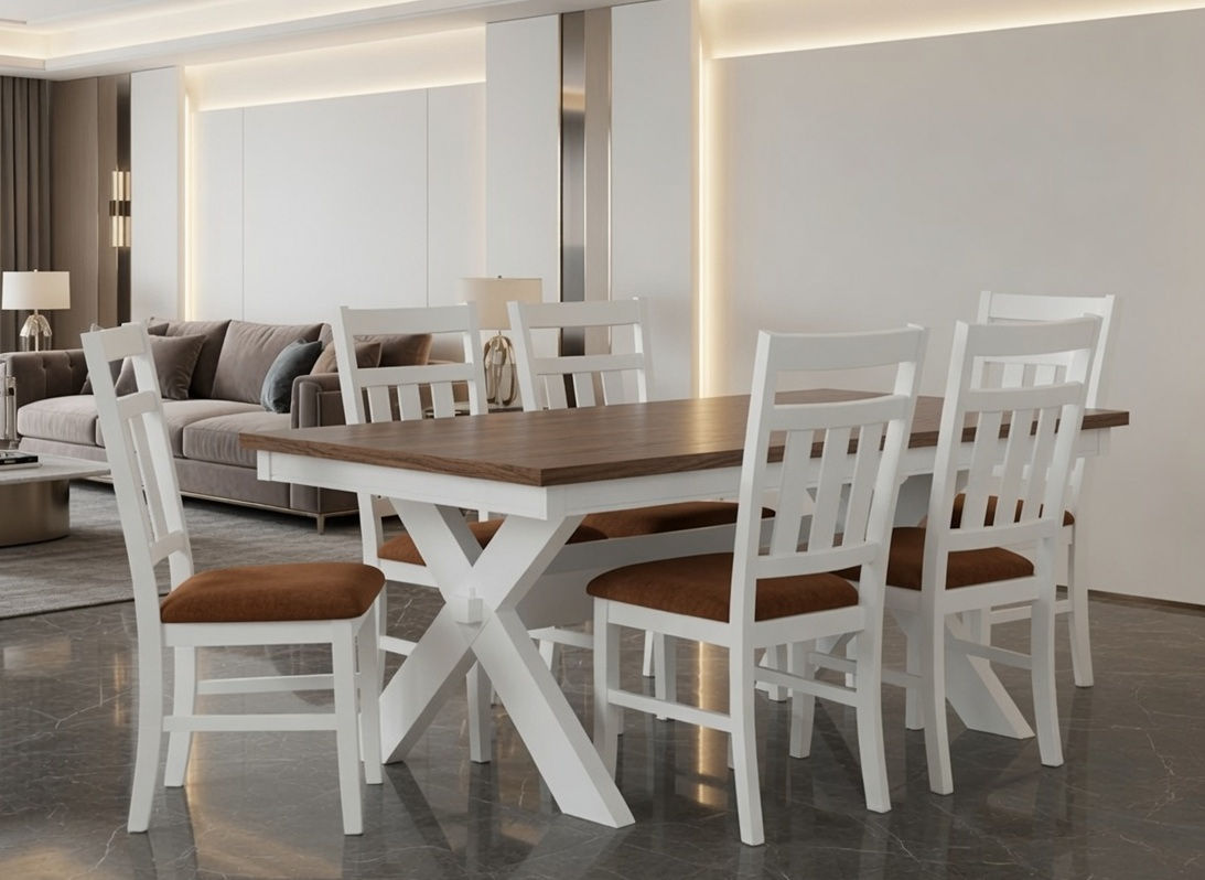 Classic Wooden 6 Seater Dining Table Set