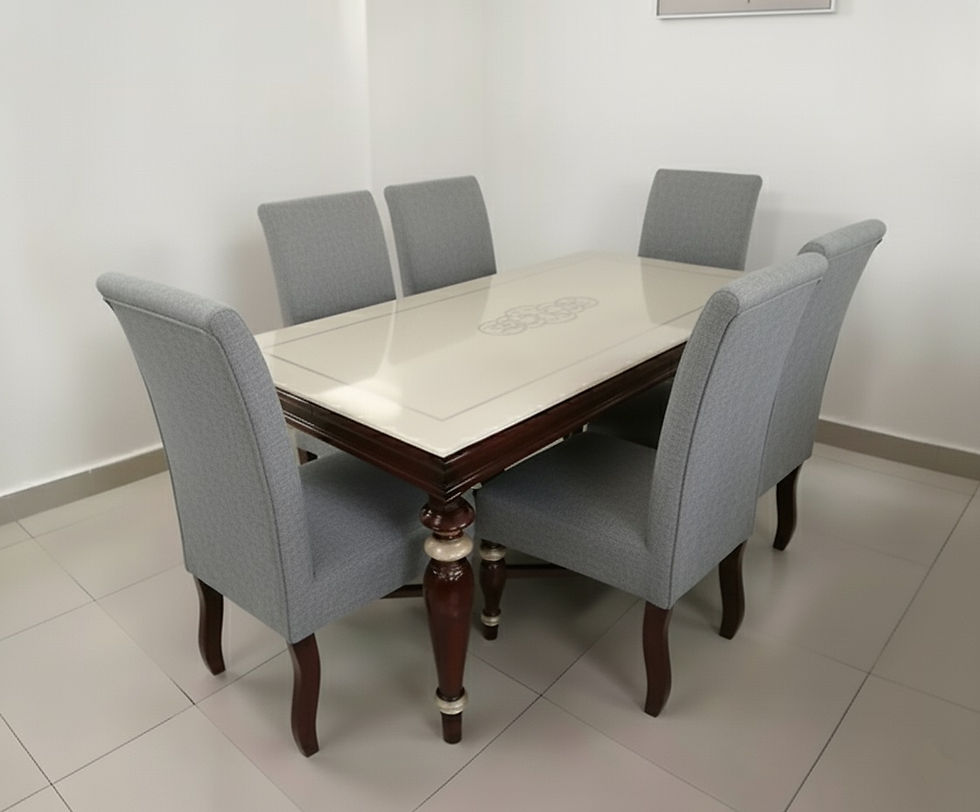 Thumbnail: Natural 6 Seat Marble Top Dining Table Set2