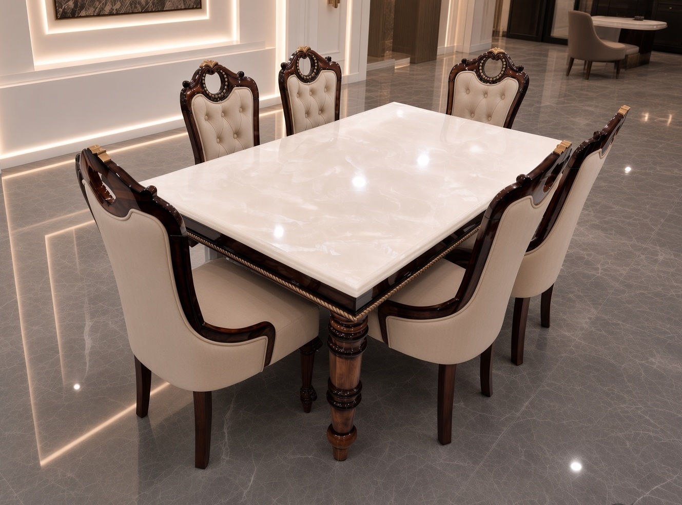 Meadow Onyx 6 Seat Marble Top Dining Table Side View