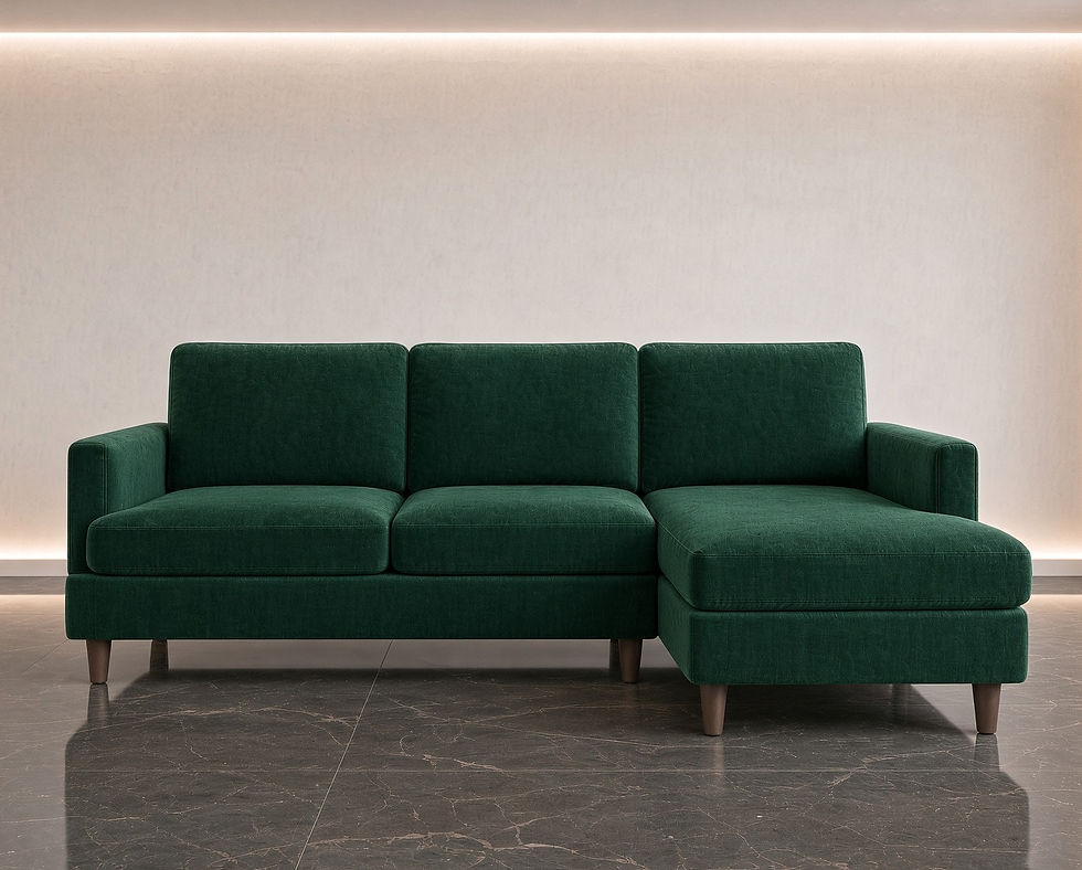 Thumbnail: Modern Fabric L Shape Sofa Online Green Front