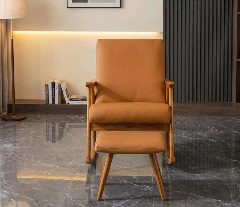 Thumbnail: Wooden Rocking Chair With Footrest6