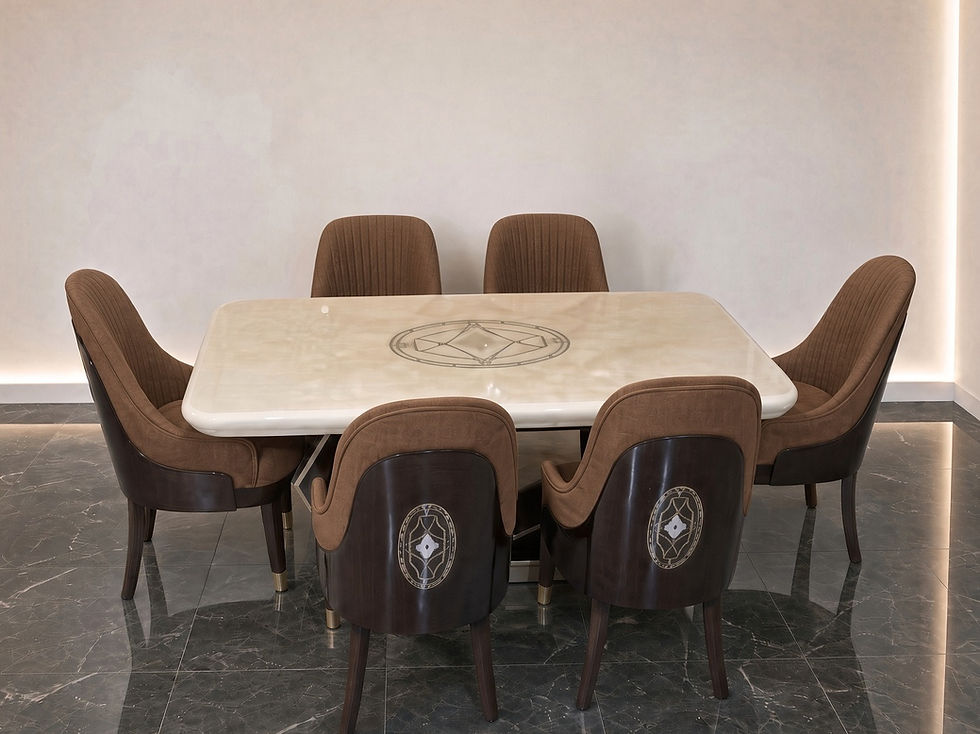 Thumbnail: Cream Italian 6 Seater Marble Top Dining Table brown