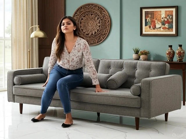 Thumbnail: Premium Dalton Solid Wood Three Seater Sofa Online