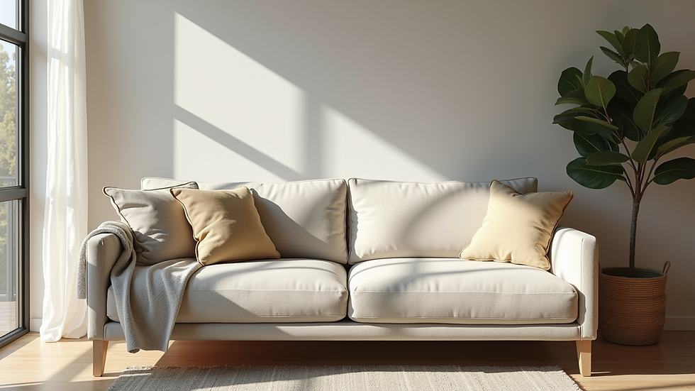 Close-up view of a clean and well-maintained fabric sofa