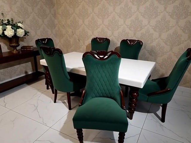 Thumbnail: Orion White Onyx 6 Seat Marble Top Dining Table Set12