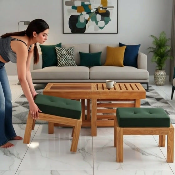 Thumbnail: Solid Wood Center Table With Stool Seating3