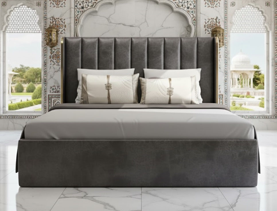 Thumbnail: Premium Marina Upholstered Wooden Double Bed Online