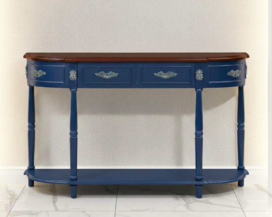 Rustic Solid Wood Console Table With Shelve Storage1