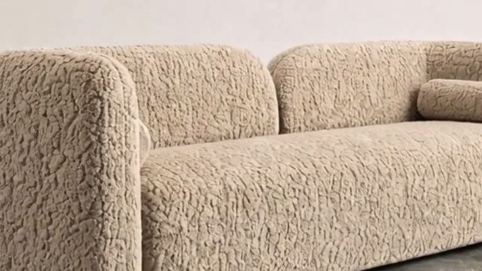 Thumbnail: Curved Boucle Fabric 3 Seater Sofa Side View