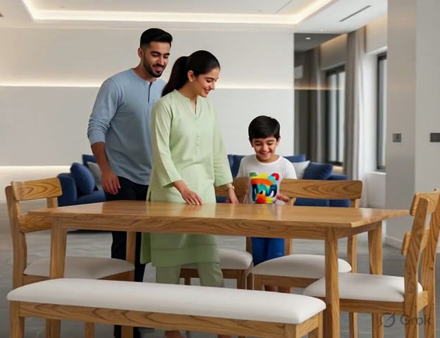 Thumbnail: Solid Wood 6 Seater Dining With Bench6