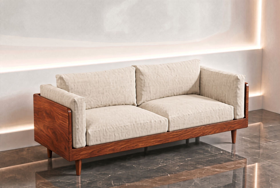 Sheesham Wood 3 Seater Sofa Side View
