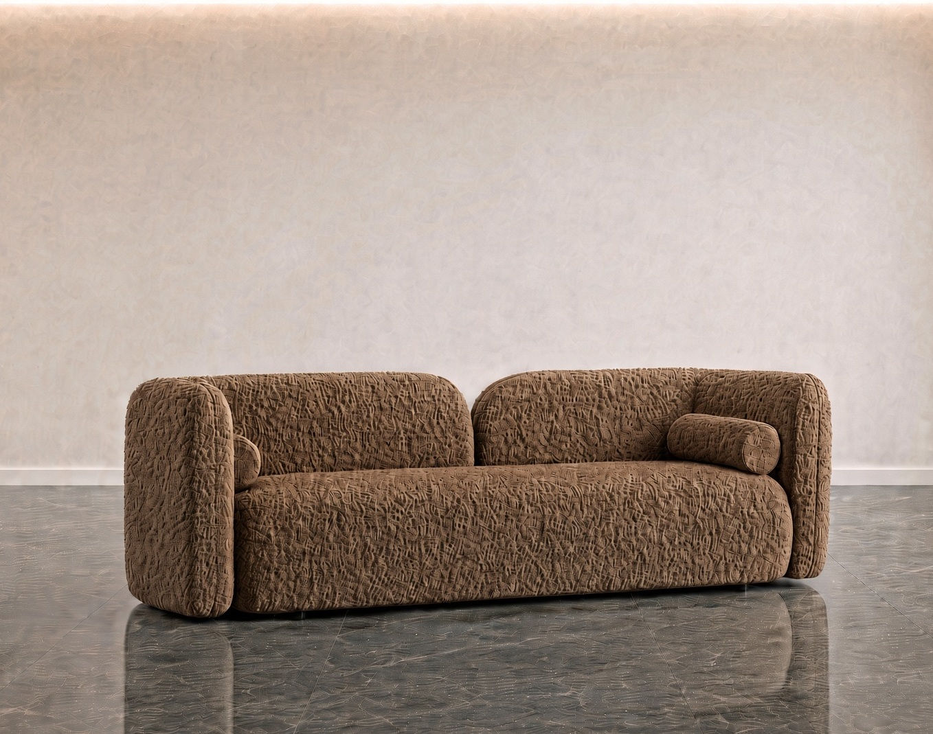 Curved Boucle Fabric 3 Seater Sofa Side View