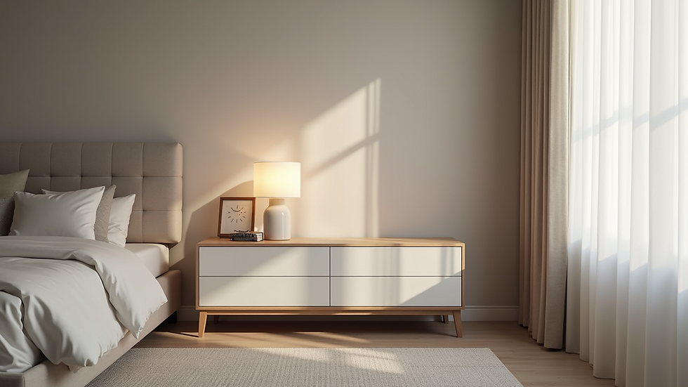 High angle view of a minimalist nightstand with clean lines
