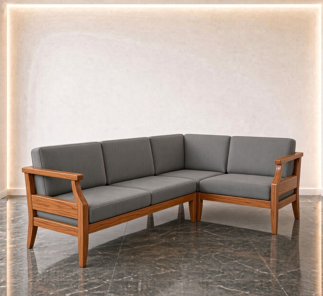 Indian Sheesham Wood Sectional Sofa side view