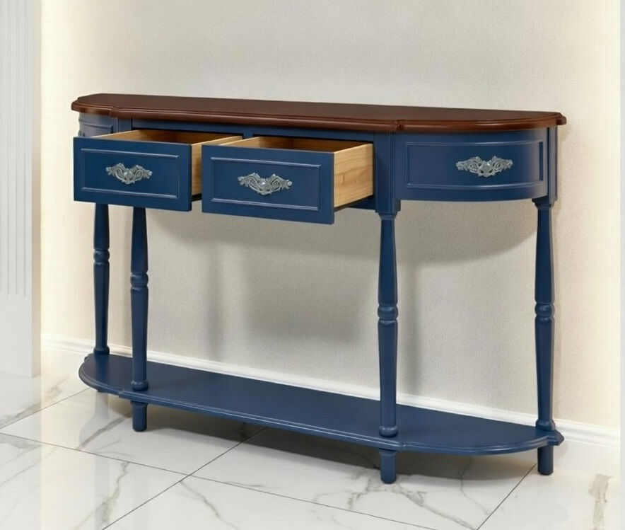 Rustic Solid Wood Console Table With Shelve Storage