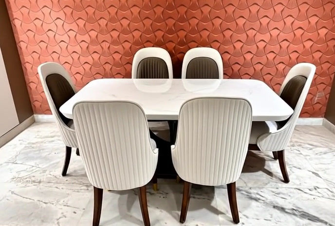 Thumbnail: Miami Onyx 6 Seat Marble Top Dining Table Set2
