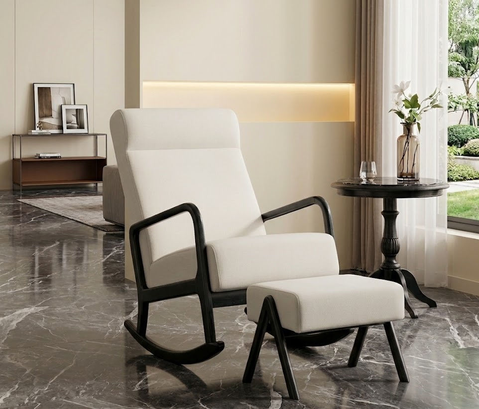 Thumbnail: Solid Wood Rocking Chair With Footrest2