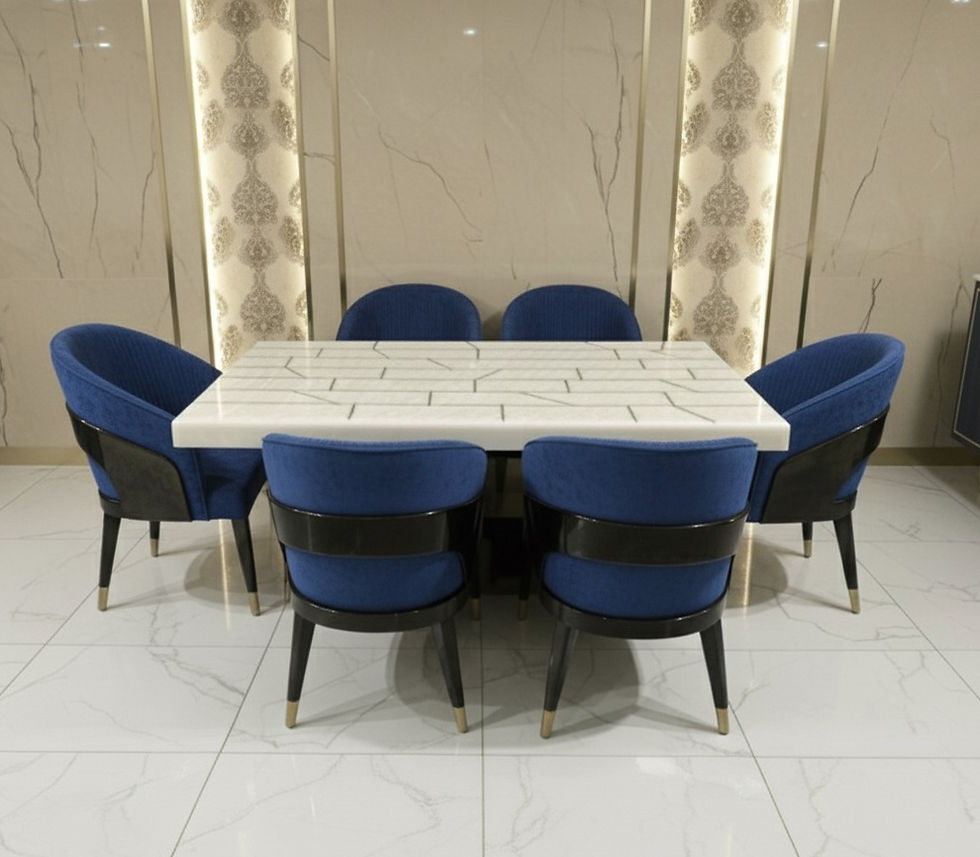 Thumbnail: Golden Onyx 6 Seat Marble Top Dining Table Set6