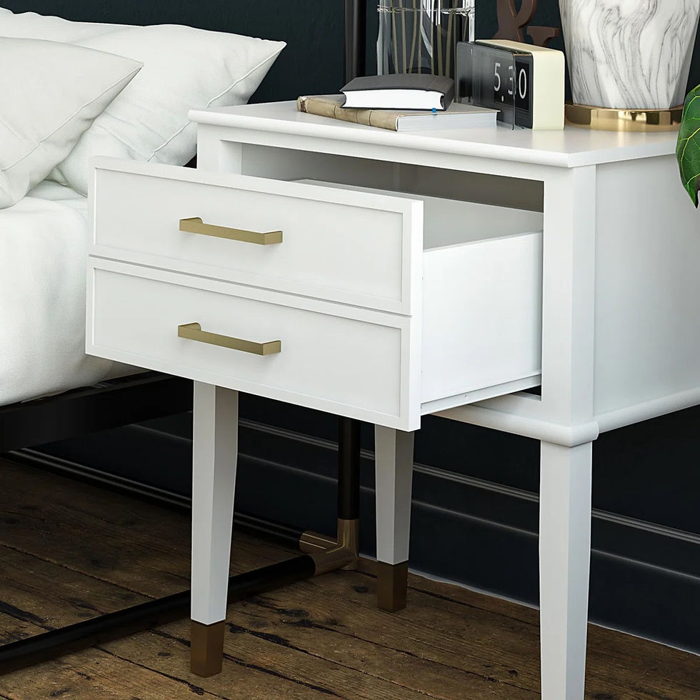 Wing Solid Wood Bedside Table White Drawer