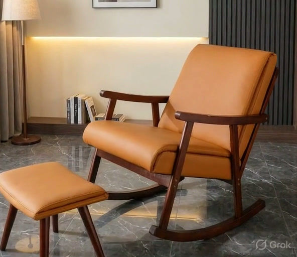 Thumbnail: Wooden Rocking Chair With Footrest4