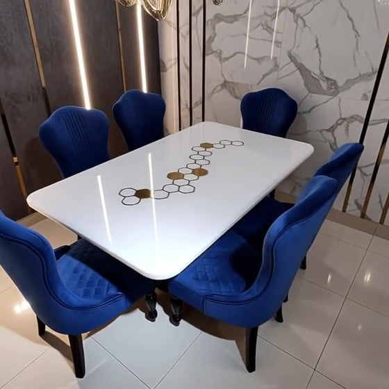 Thumbnail: Honeycomb White Onyx 6 Seat Marble Top Dining Table Set5
