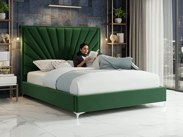 Thumbnail: Premium Paris Upholstery Solid Wood Double Bed Online