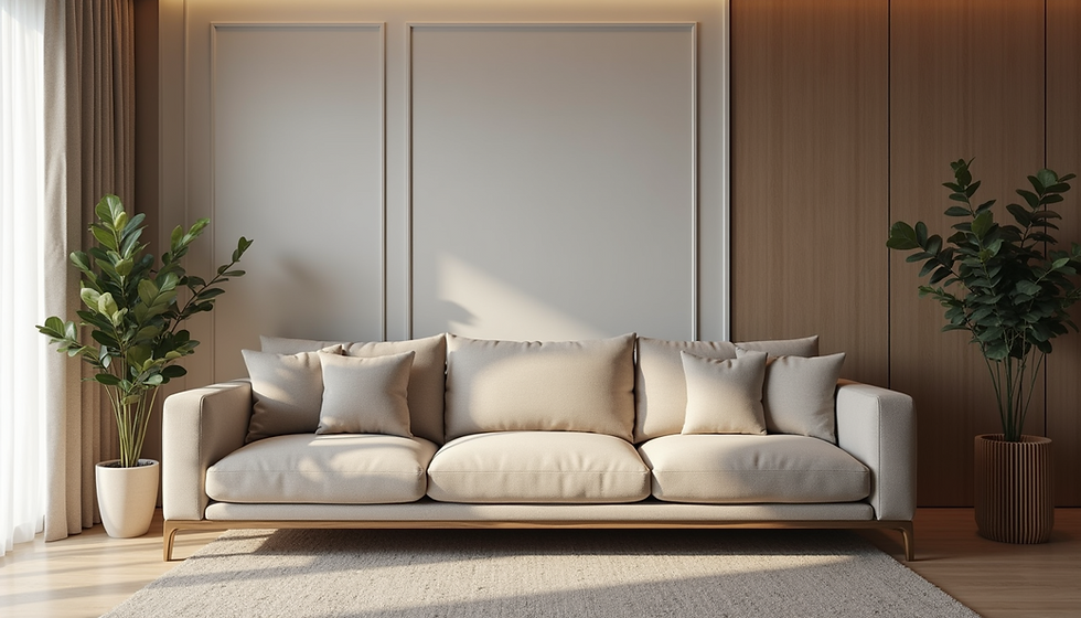 A stylish budget-friendly three-seater sofa in a cozy living room setting