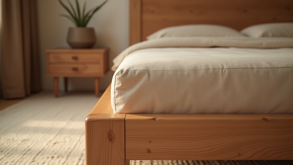 Eye-level view of a premium Sheesham wood bed with intricate grain patterns