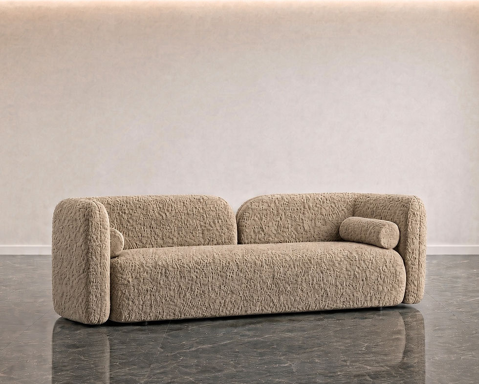 Curved Boucle Fabric 3 Seater Sofa Side View