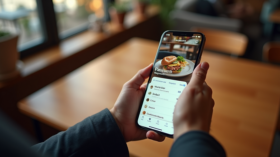 High angle view of a smartphone displaying a restaurant ordering app