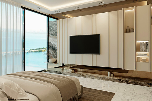 VelArt Custom Design modern tv unit with decorative stone, South Florida