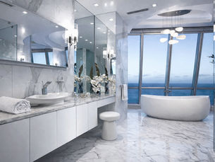 Custom modern design floating vanity with integrated make-up table