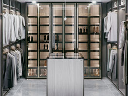 Modern Closet System with Glass Doors & Island