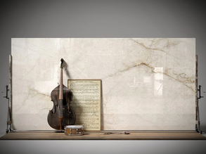 Beige quartz slab with brown veins 