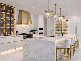 VelArt custom white kitchen with gold accents