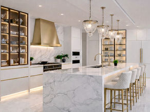 VelArt custom white kitchen with gold accents