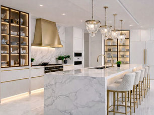 VelArt custom white kitchen with gold accents
