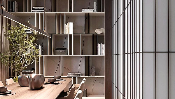 dining room with built in wall unit