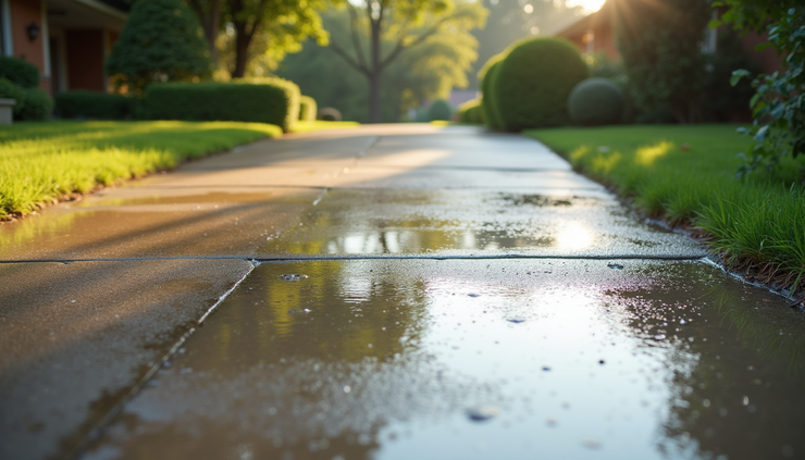 Eye-level view of a clean driveway after pressure washing