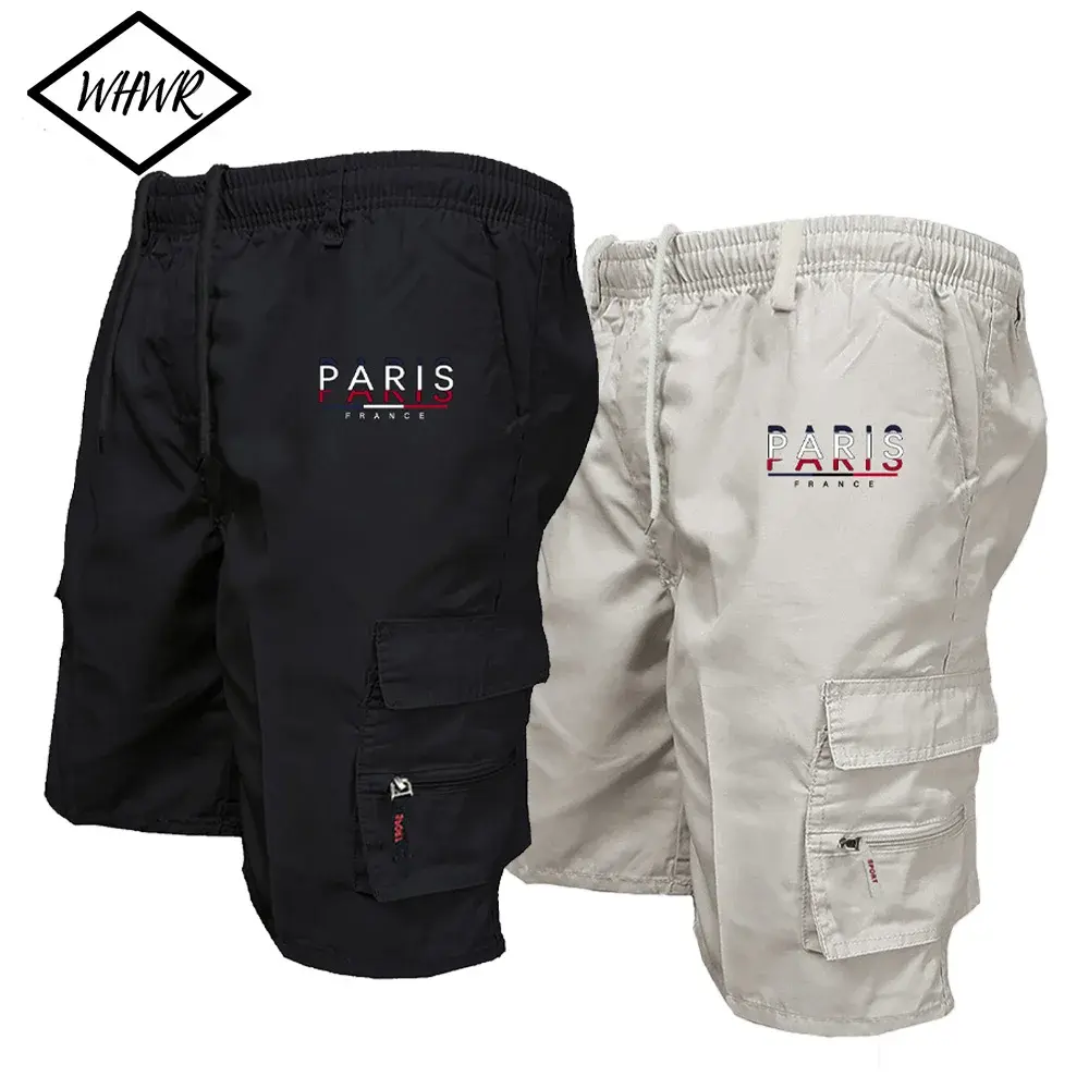 Bermuda cargo masculina Paris preta e bege com bolsos laterais
