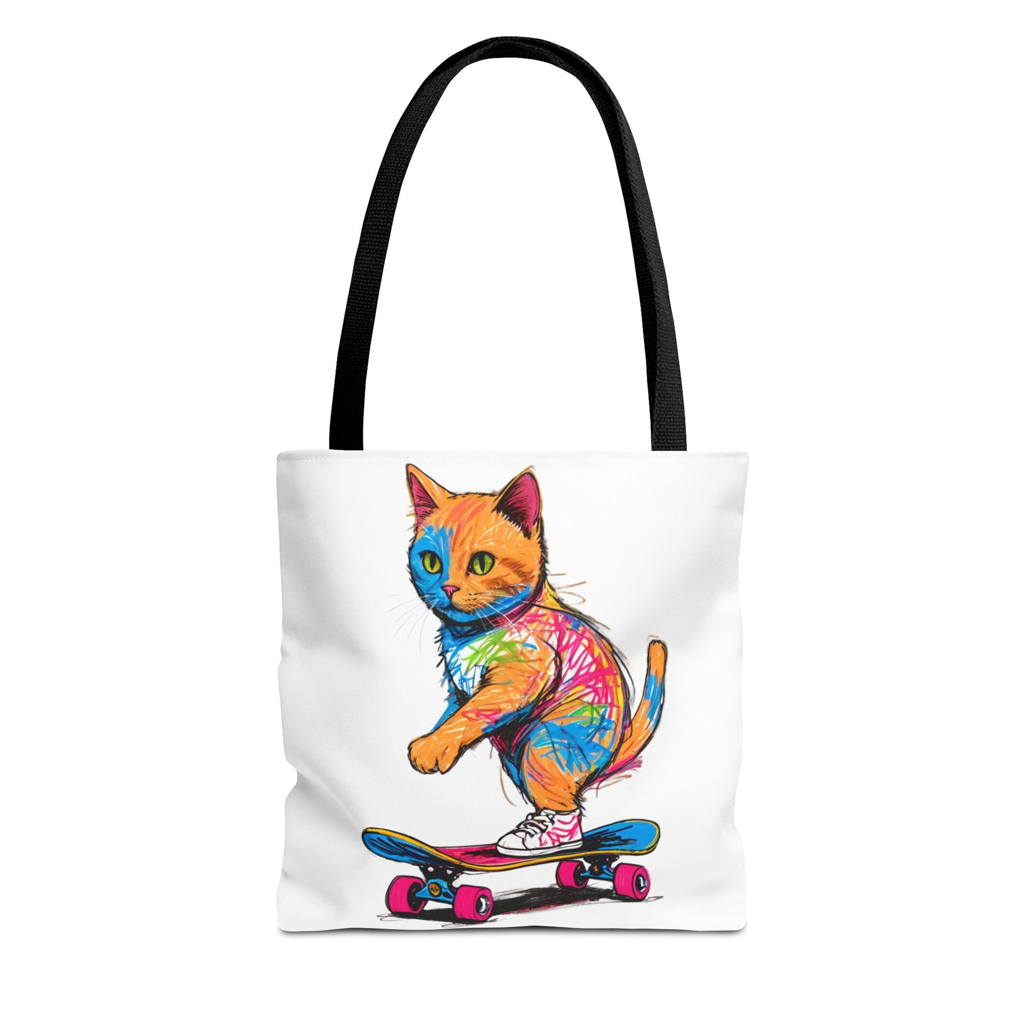 Skater Cat Beach-Ready Tote Bag in 3 Sizes and 5 Handle Colors