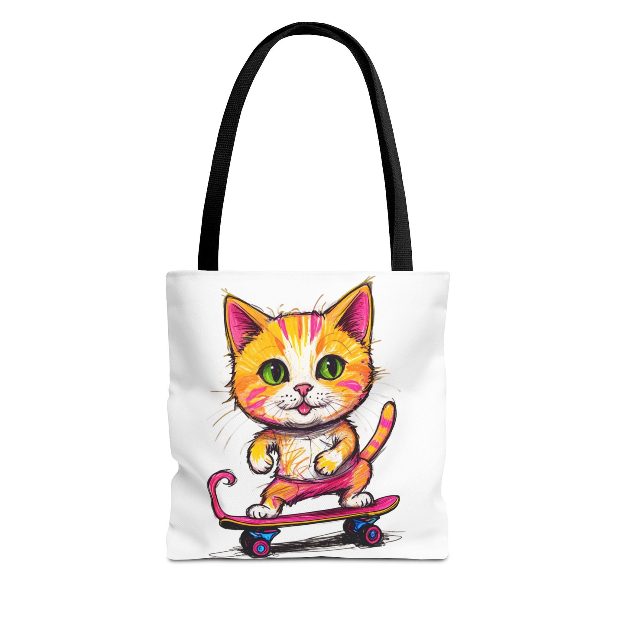 Skater Kitten Beach-Ready Tote Bag in 3 Sizes and 5 Handle Colors 