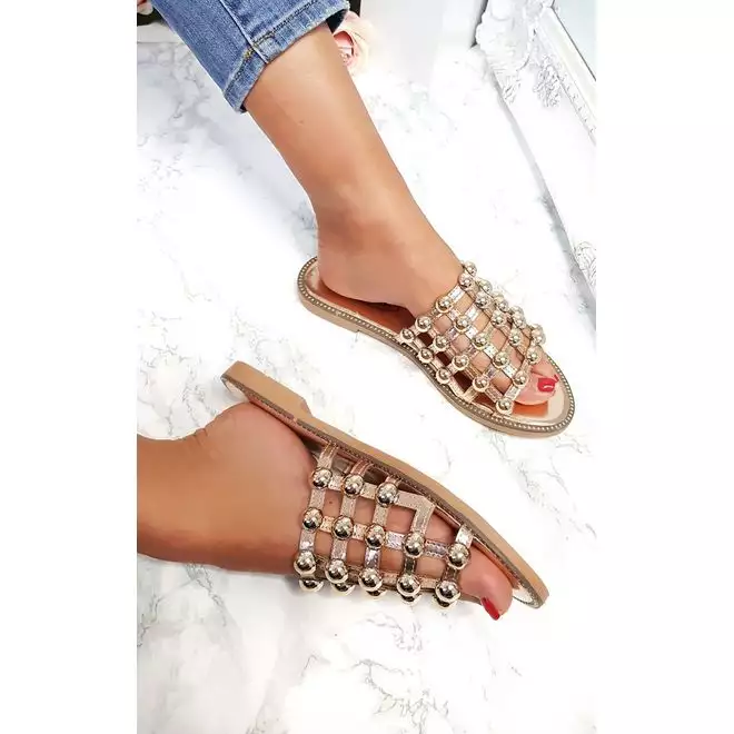Liza Studded Cage Sandals Rose Gold scentsationalx