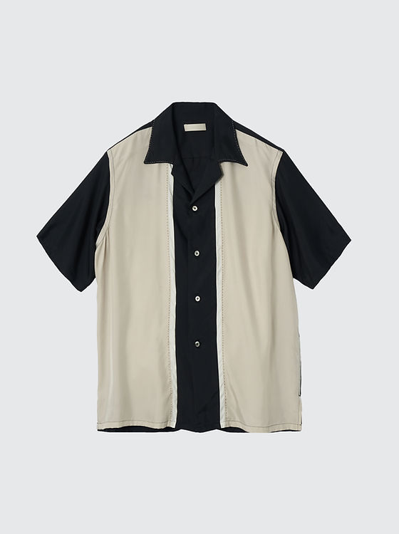 シャツ No.0906 F collar SHIRT (3color) CUPRO POLYESTER WASHABLE CHAMBRAY TIWLL COLORBLOCK OPEN