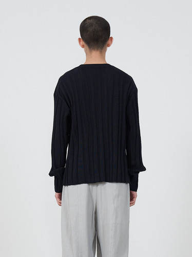 LINEN LIKE COTTON ROUNDUM RIB CREWNECK SWEATER | YOKE