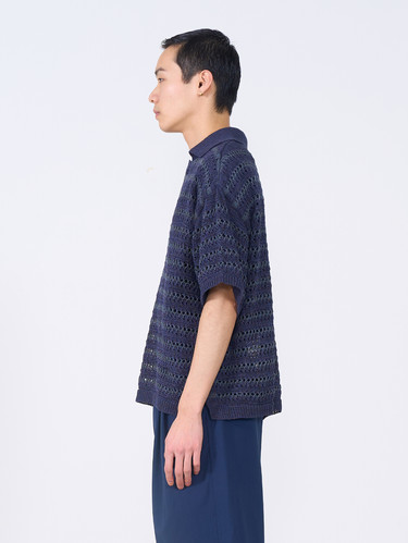 トップス sullen tokyo mesh skipper knit shirt BORDER MESH KNIT SKIPPER POLO SHIRT | YOKE