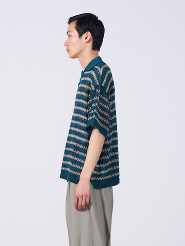 BORDER MESH KNIT SKIPPER POLO SHIRT | YOKE