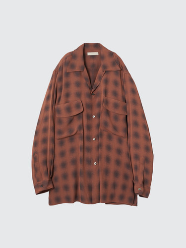 RAYON ACETATE BLURRED OMBRE PLAID OPEN COLLAR SHIRT | YOKE