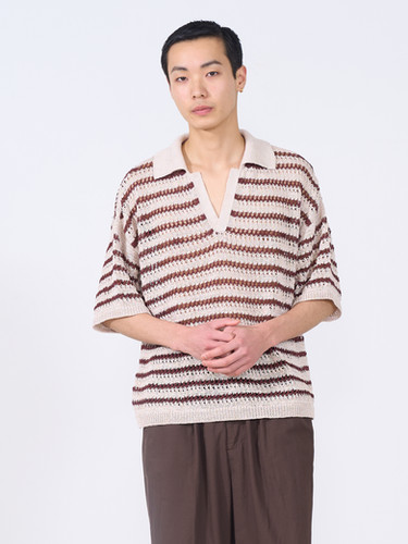 トップス sullen tokyo mesh skipper knit shirt BORDER MESH KNIT SKIPPER POLO SHIRT | YOKE